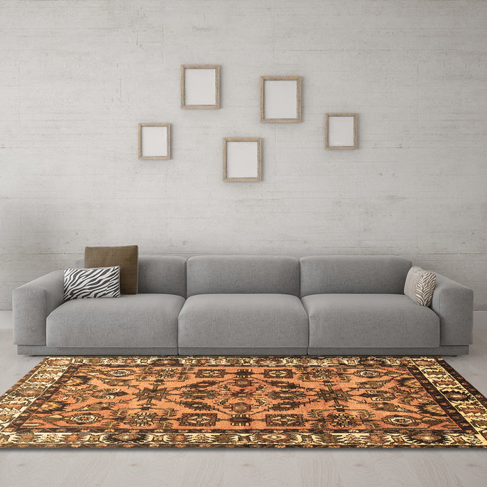 Machine Washable Persian Brown Traditional Rug in a Living Room,, wshtr590brn