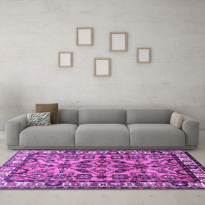 Machine Washable Persian Purple Traditional Area Rugs in a Living Room, wshtr590pur