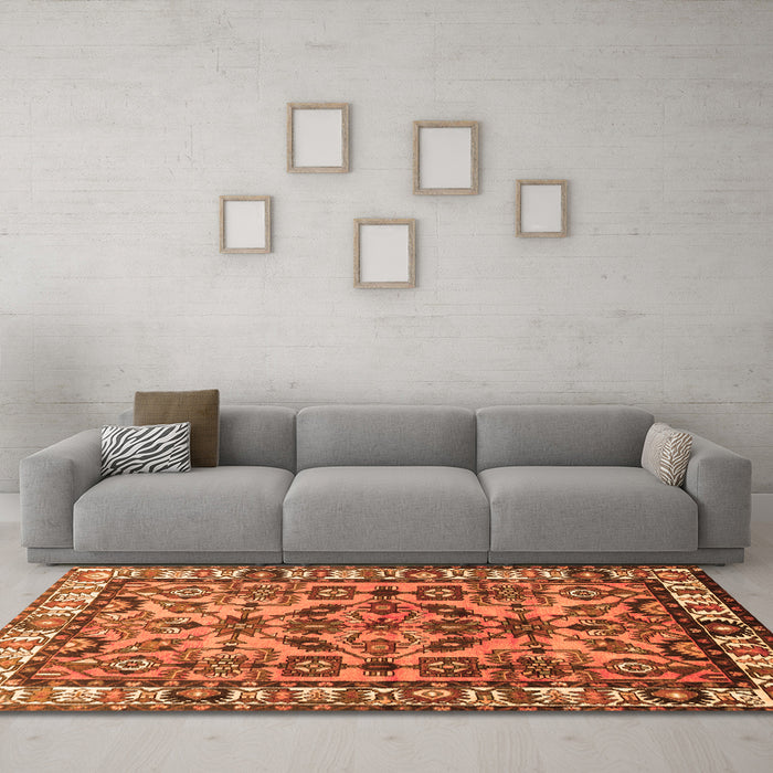 Machine Washable Persian Orange Traditional Area Rugs in a Living Room, wshtr590org