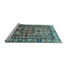 Sideview of Machine Washable Persian Light Blue Traditional Rug, wshtr590lblu