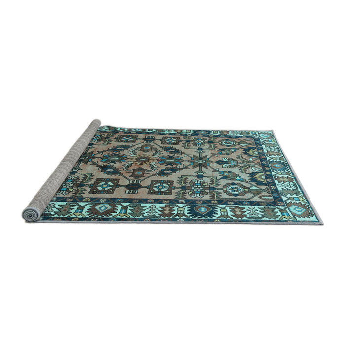 Sideview of Machine Washable Persian Light Blue Traditional Rug, wshtr590lblu