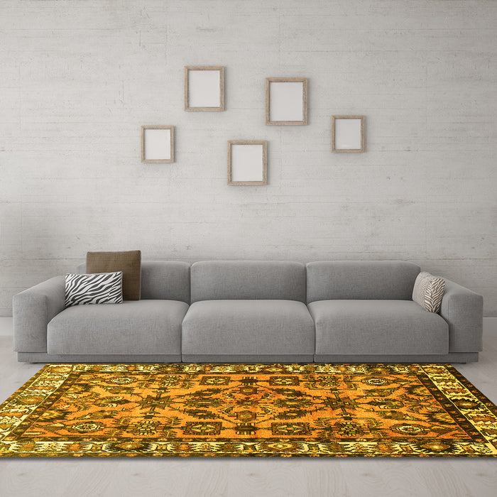 Machine Washable Persian Yellow Traditional Rug in a Living Room, wshtr590yw
