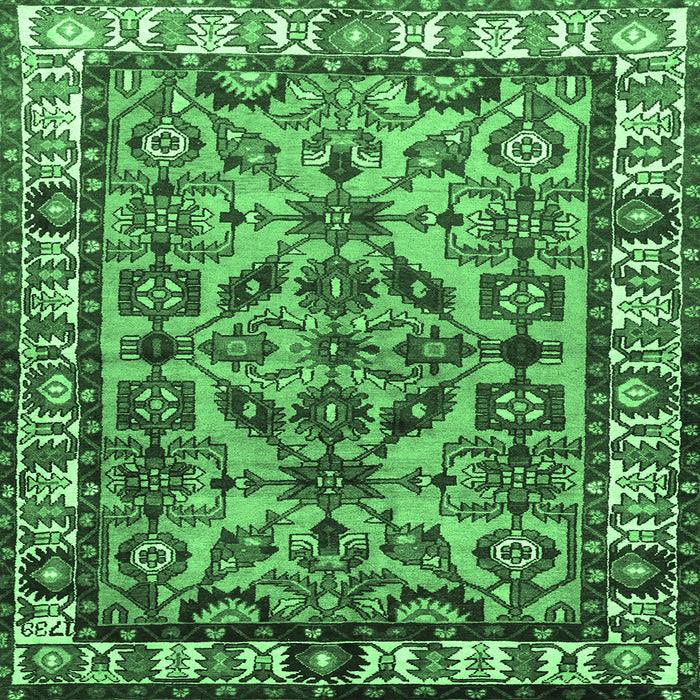 Square Persian Emerald Green Traditional Rug, tr590emgrn