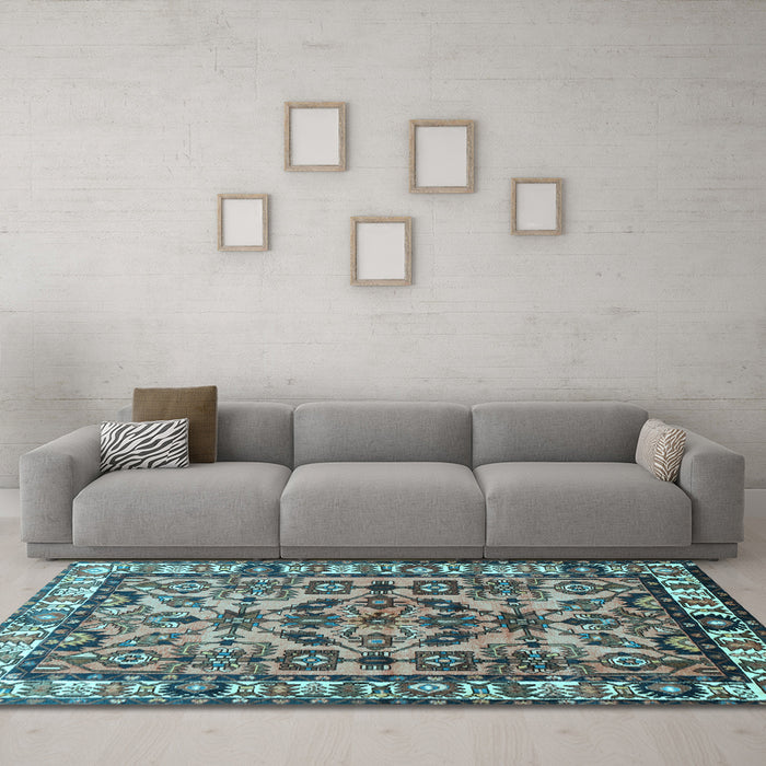 Machine Washable Persian Light Blue Traditional Rug in a Living Room, wshtr590lblu