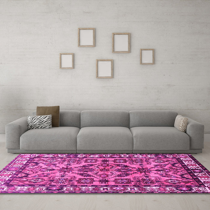 Machine Washable Persian Pink Traditional Rug in a Living Room, wshtr590pnk