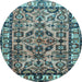 Round Machine Washable Persian Light Blue Traditional Rug, wshtr590lblu