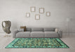 Machine Washable Persian Turquoise Traditional Area Rugs in a Living Room,, wshtr590turq