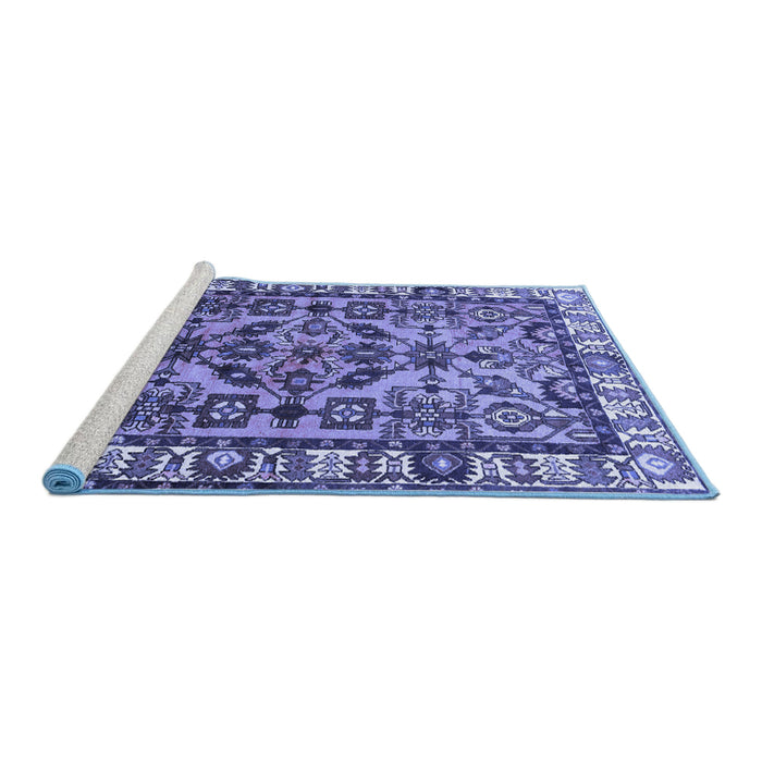 Sideview of Machine Washable Persian Blue Traditional Rug, wshtr590blu