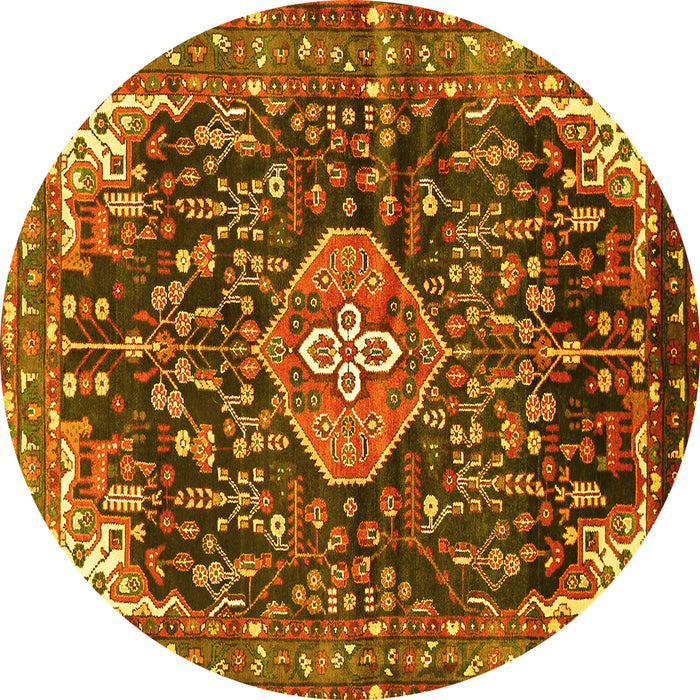 Round Persian Yellow Traditional Rug, tr591yw