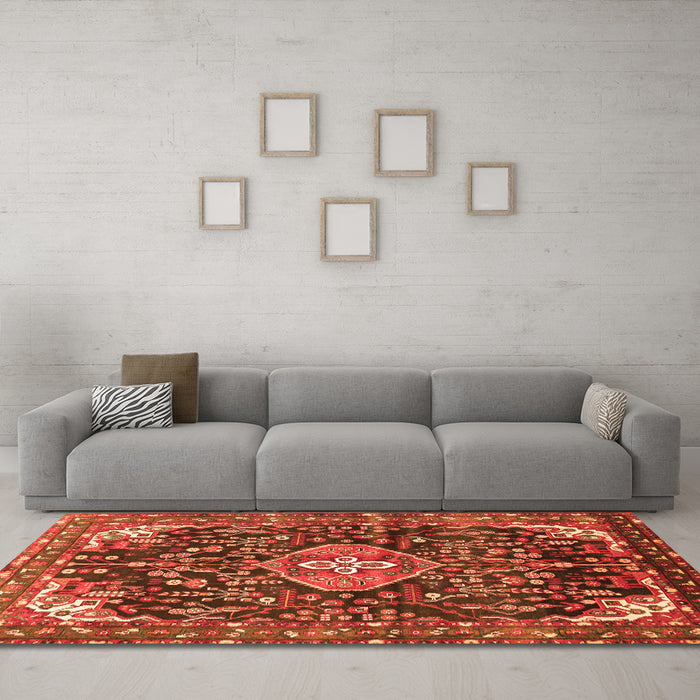 Machine Washable Persian Orange Traditional Area Rugs in a Living Room, wshtr591org