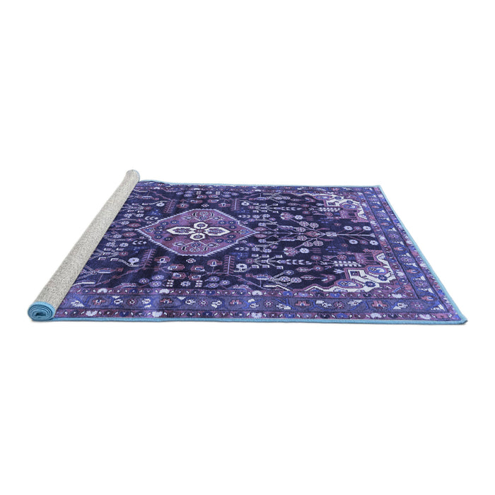 Sideview of Machine Washable Persian Blue Traditional Rug, wshtr591blu