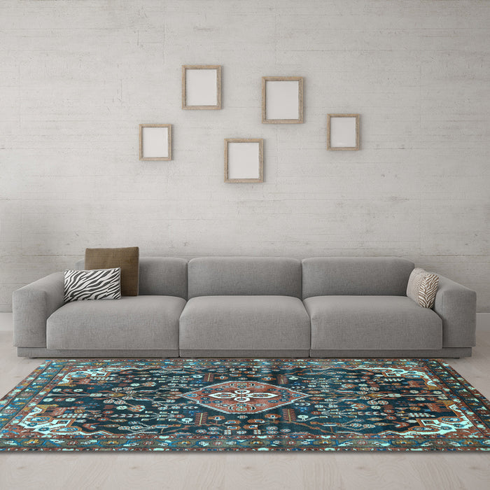 Machine Washable Persian Light Blue Traditional Rug in a Living Room, wshtr591lblu