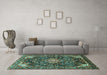 Machine Washable Persian Turquoise Traditional Area Rugs in a Living Room,, wshtr591turq