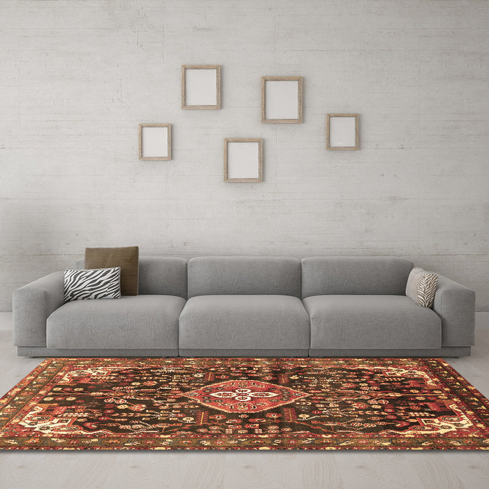 Machine Washable Persian Brown Traditional Rug in a Living Room,, wshtr591brn
