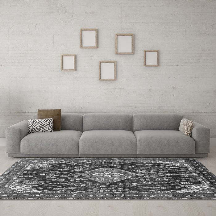 Machine Washable Persian Gray Traditional Rug in a Living Room,, wshtr591gry