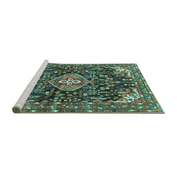 Sideview of Machine Washable Persian Turquoise Traditional Area Rugs, wshtr591turq