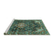 Sideview of Machine Washable Persian Turquoise Traditional Area Rugs, wshtr591turq