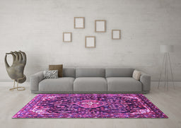 Machine Washable Persian Purple Traditional Area Rugs in a Living Room, wshtr591pur