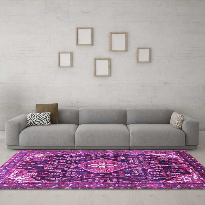 Machine Washable Persian Purple Traditional Area Rugs in a Living Room, wshtr591pur
