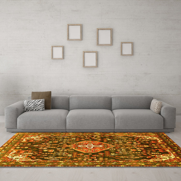 Machine Washable Persian Yellow Traditional Rug in a Living Room, wshtr591yw