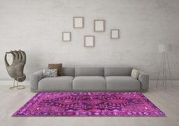 Machine Washable Persian Purple Traditional Area Rugs in a Living Room, wshtr592pur