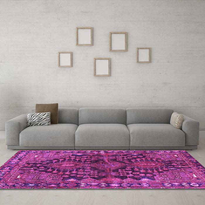 Machine Washable Persian Purple Traditional Area Rugs in a Living Room, wshtr592pur