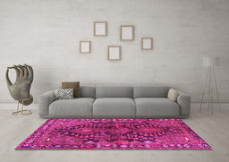 Machine Washable Persian Pink Traditional Rug in a Living Room, wshtr592pnk
