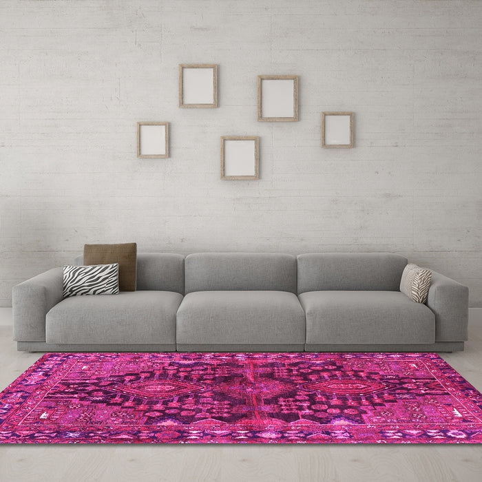 Machine Washable Persian Pink Traditional Rug in a Living Room, wshtr592pnk