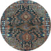 Round Machine Washable Persian Light Blue Traditional Rug, wshtr592lblu