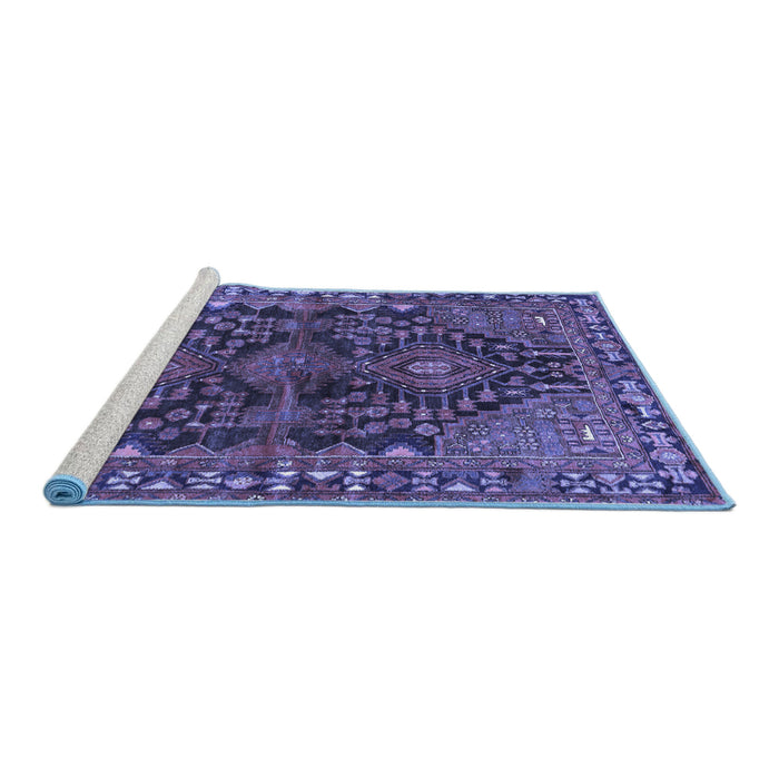 Sideview of Machine Washable Persian Blue Traditional Rug, wshtr592blu