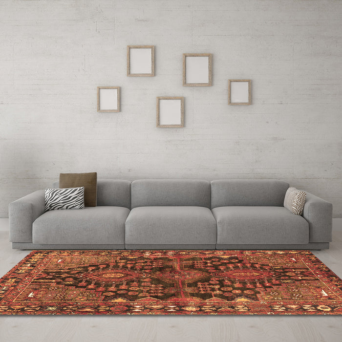 Machine Washable Persian Brown Traditional Rug in a Living Room,, wshtr592brn