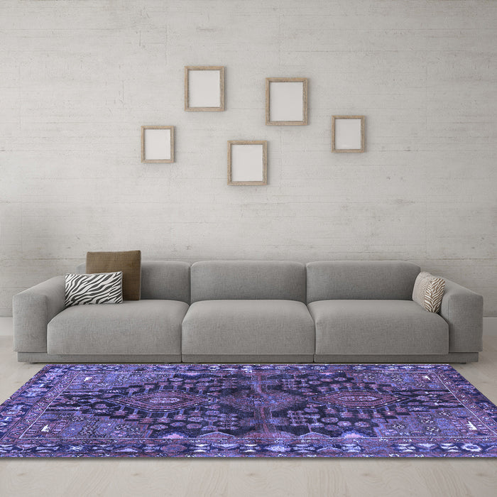 Machine Washable Persian Blue Traditional Rug in a Living Room, wshtr592blu