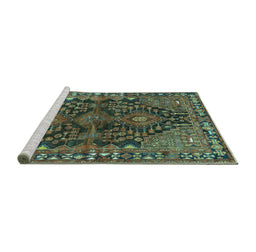 Sideview of Machine Washable Persian Turquoise Traditional Area Rugs, wshtr592turq