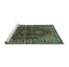 Sideview of Machine Washable Persian Turquoise Traditional Area Rugs, wshtr592turq