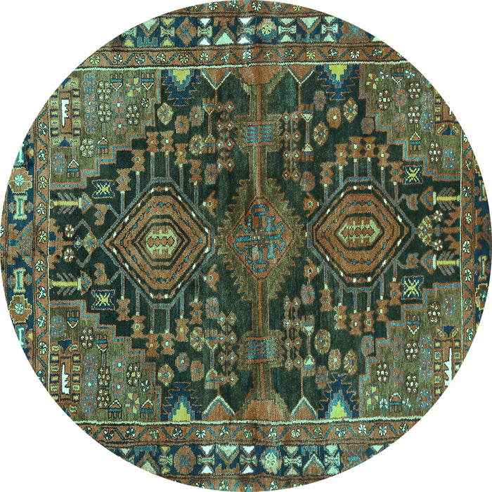 Round Persian Turquoise Traditional Rug, tr592turq