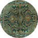 Round Persian Turquoise Traditional Rug, tr592turq