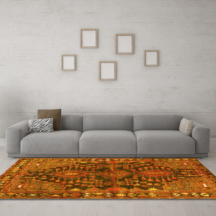 Machine Washable Persian Yellow Traditional Rug in a Living Room, wshtr592yw