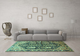 Machine Washable Persian Turquoise Traditional Area Rugs in a Living Room,, wshtr593turq