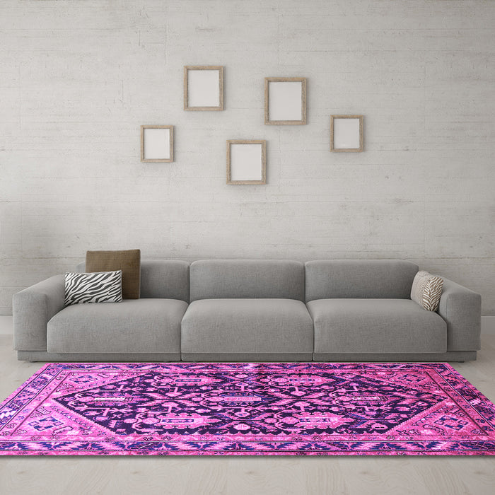 Machine Washable Persian Purple Traditional Area Rugs in a Living Room, wshtr593pur