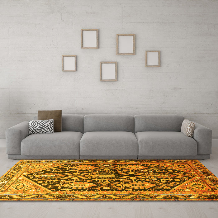 Machine Washable Persian Yellow Traditional Rug in a Living Room, wshtr593yw
