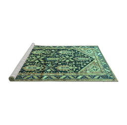 Sideview of Machine Washable Persian Turquoise Traditional Area Rugs, wshtr593turq