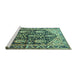 Sideview of Machine Washable Persian Turquoise Traditional Area Rugs, wshtr593turq