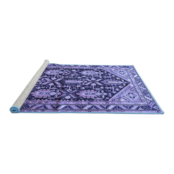 Sideview of Machine Washable Persian Blue Traditional Rug, wshtr593blu