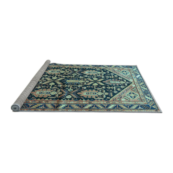 Sideview of Machine Washable Persian Light Blue Traditional Rug, wshtr593lblu