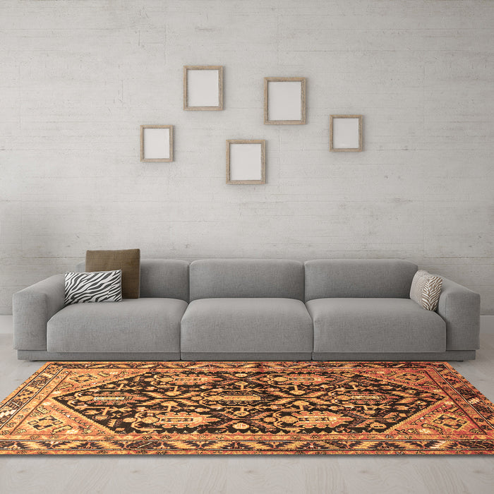 Machine Washable Persian Brown Traditional Rug in a Living Room,, wshtr593brn