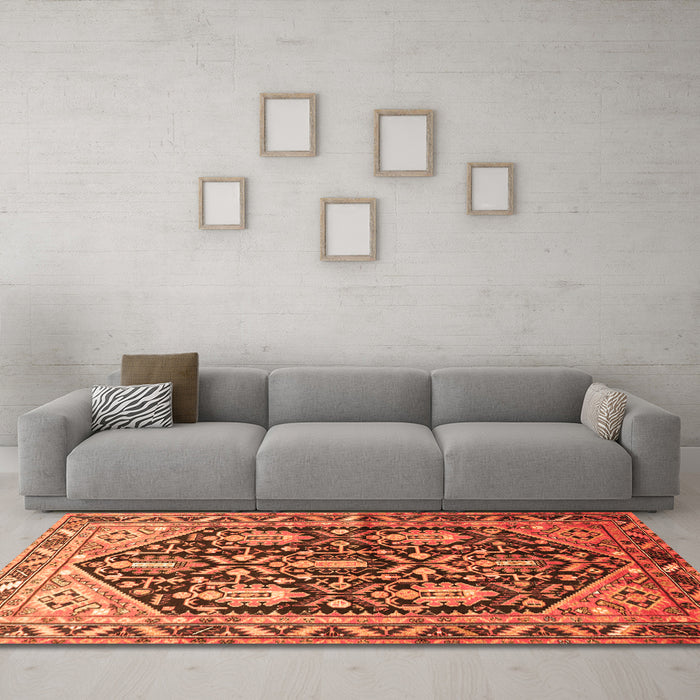 Machine Washable Persian Orange Traditional Area Rugs in a Living Room, wshtr593org