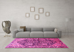 Machine Washable Persian Pink Traditional Rug in a Living Room, wshtr593pnk