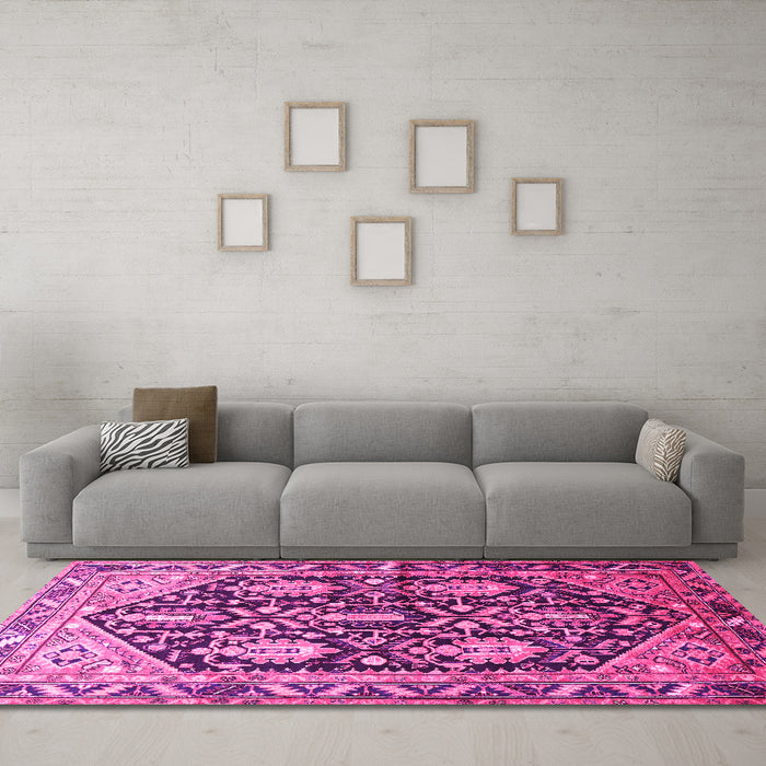 Machine Washable Persian Pink Traditional Rug in a Living Room, wshtr593pnk