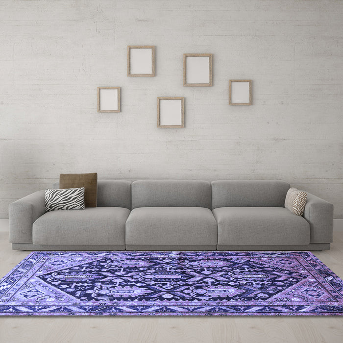Machine Washable Persian Blue Traditional Rug in a Living Room, wshtr593blu