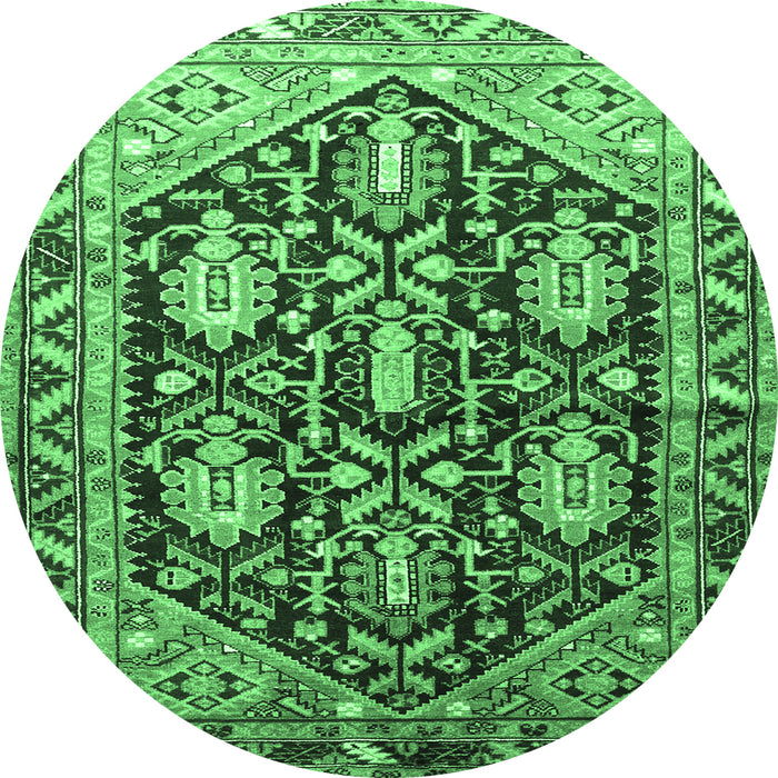 Round Machine Washable Persian Emerald Green Traditional Area Rugs, wshtr593emgrn